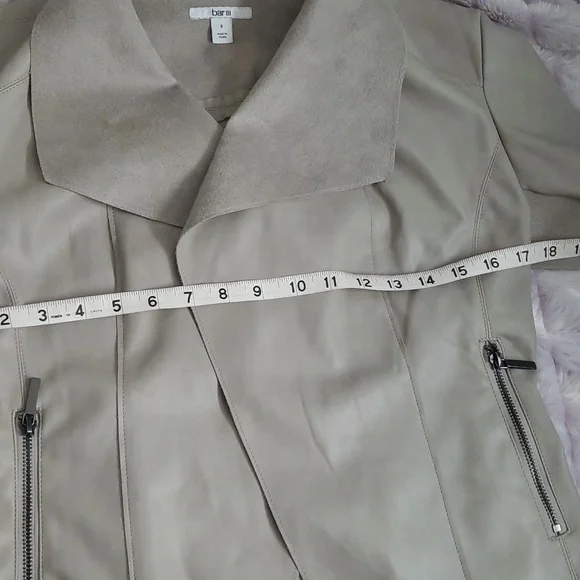 Bar III Grey Faux Leather Suede Open Front Zipper Pockets Flyaway Jacket Size S - Picture 4 of 15